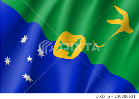 Waving flag of Christmas Island. Patriotic sign with white-tailed tropicbird and Southern Cross constellation. Special Administrative External Territory of Australia. Vector icon illustration 130880631