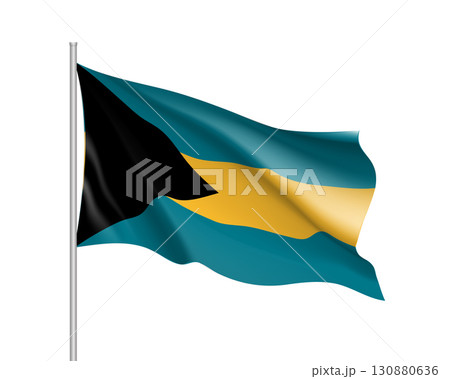 Waving flag of Bahamas. Illustration of North America country flag on flagpole. 3d vector icon isolated on white background 130880636