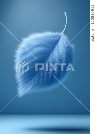 Soft blue feather-like leaf floating against a smooth gradient background with calming ambiance Soft blue feather-like leaf floating against a smooth gradient background with calming ambiance 130880915