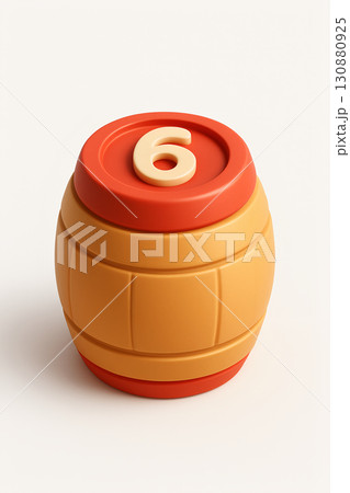 Colorful toy barrel with number six on top, perfect for playful learning and decoration Colorful toy barrel with number six on top, perfect for playful learning and decoration 130880925