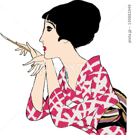 横向きの筆をもつ和服女性 その2 横向きの筆をもつ和服女性 その2 130881049