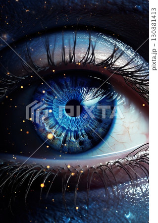 closeup shot of woman eye iris and creative makeup, macro of creative cosmetics makeup, beauty and fashion image closeup shot of woman eye iris and creative makeup, macro of creative cosmetics makeup, beauty and fashion image 130881413