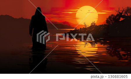 silhouette of Jesus Christ in rays of light, holy bible and religion, faith and christianity concept 130881605