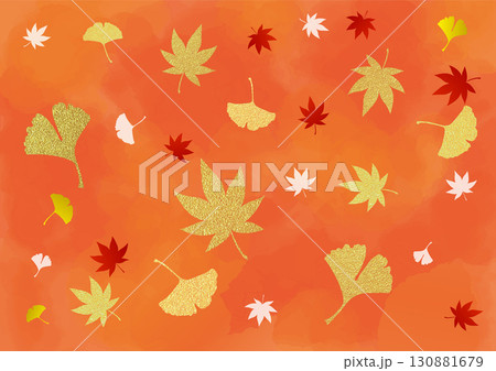 高級感のある金と赤の紅葉の素材 水彩の背景 高級感のある金と赤の紅葉の素材 水彩の背景 130881679