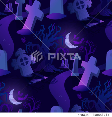 Halloween cemetery with graves, tree and moon Halloween cemetery with graves, tree and moon 130881713