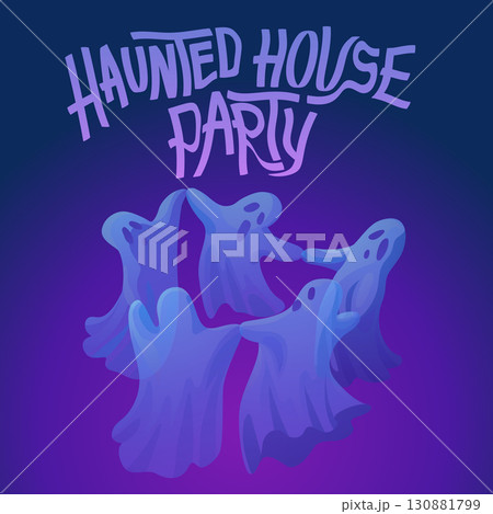 Halloween dancing ghosts on dark background Halloween dancing ghosts on dark background 130881799