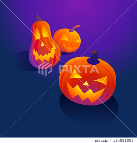 Halloween pumpkins on dark purple gradient Halloween pumpkins on dark purple gradient 130881802