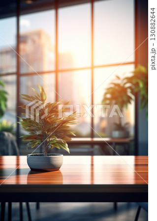 bright and clean modern office interior with panoramic windows, contemporary furniture and stylish design 130882644