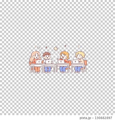 楽しそうにおしゃべりするクラスメイトのイラスト、素材、背景なし、資料作り 130882897
