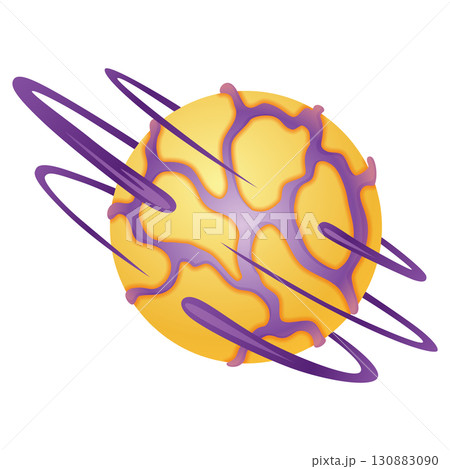 A cartoonstyle illustration of a planet with purple rings 130883090