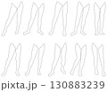 女性レッグモデル輪郭イラスト集2-5開脚左寄1。下半身の様々なポーズの輪郭イラストのセット。 130883239