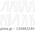 女性レッグモデル輪郭イラスト集2-06開脚左寄2。下半身の様々なポーズの輪郭イラストのセット。 130883240