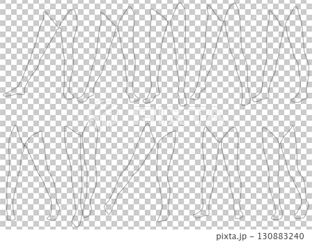女性レッグモデル輪郭イラスト集2-06開脚左寄2。下半身の様々なポーズの輪郭イラストのセット。 130883240
