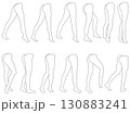 女性レッグモデル輪郭イラスト集2-07斜め後右1。下半身の様々なポーズの輪郭イラストのセット。 130883241