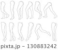 女性レッグモデル輪郭イラスト集2-08斜め後左2。下半身の様々なポーズの輪郭イラストのセット。 130883242