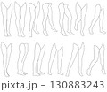 女性レッグモデル輪郭イラスト集2-09斜め前右1。下半身の様々なポーズの輪郭イラストのセット。 130883243