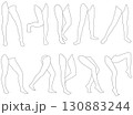 女性レッグモデル輪郭イラスト集2-10斜め前右2。下半身の様々なポーズの輪郭イラストのセット。 130883244