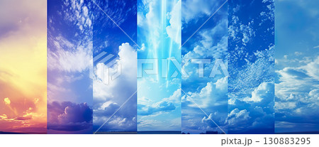 cloudy blue sky collection collage, weather and time of day changing concept cloudy blue sky collection collage, weather and time of day changing concept 130883295