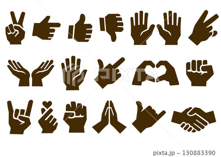 Vector set of hand gesture icons in brown silhouette graphic style Vector set of hand gesture icons in brown silhouette graphic style 130883390
