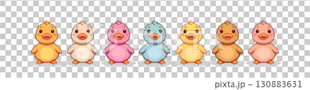 一組白色背景上可愛鴨子的彩色插圖 一組白色背景上可愛鴨子的彩色插圖 130883631