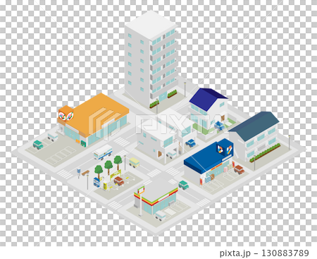 等距商業及住宅街景圖像素材 等距商業及住宅街景圖像素材 130883789
