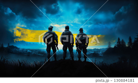 silhouette of military army platoon with weapon, infantry and commando team, special forces soldiers 130884181