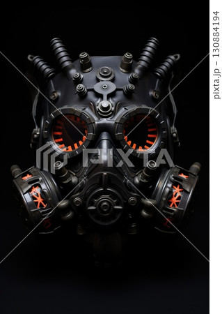 futuristic protective gas mask, radioactive face protection 130884194