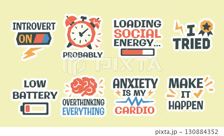 Motivational and Inspirational Quotes Stickers Set in Modern Flat Style 130884352