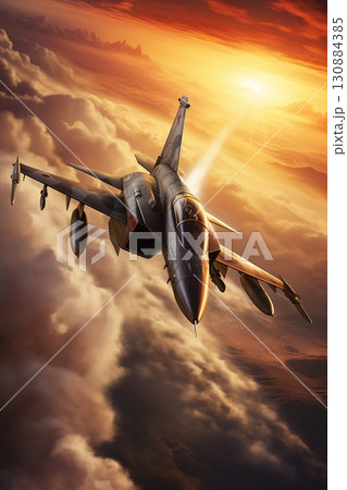 modern generation combat air fighter jet in sky, advanced stealth military aircraft flying 130884385