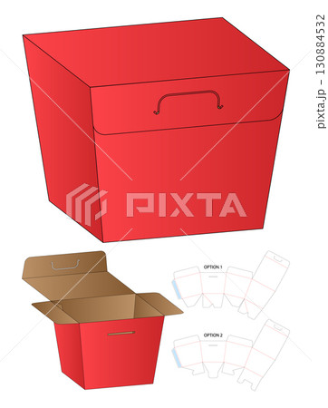 Printable Paper Box Dieline Template and Flat Layout 130884532