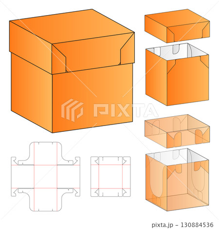 Printable Paper Box Dieline Template with Lid and Folding Layout Printable Paper Box Dieline Template with Lid and Folding Layout 130884536