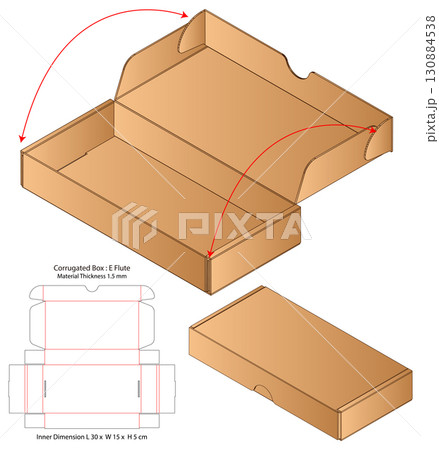 corrugated foldable Box  Layout Template with Die-Cut Flat Layout 130884538