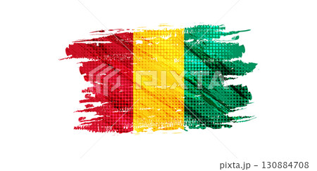 Guinea National Flag in Grunge Brush Stroke Style with Halftone Texture Guinea National Flag in Grunge Brush Stroke Style with Halftone Texture 130884708
