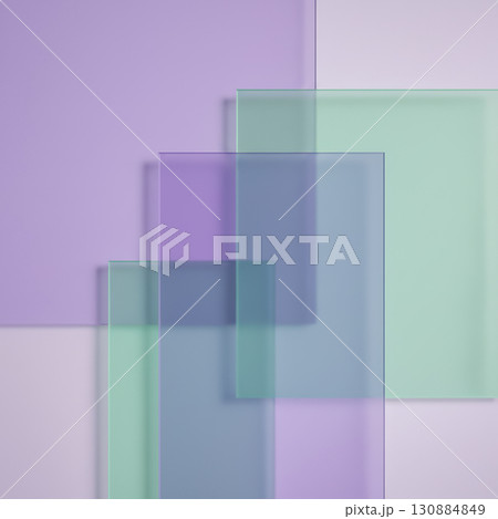 Modern abstract background with overlapping frosted glass plates, minimalist design with pastel purple and green colors, corporate presentation or wallpaper concept. Modern abstract background with overlapping frosted glass plates, minimalist design with pastel purple and green colors, corporate presentation or wallpaper concept. 130884849