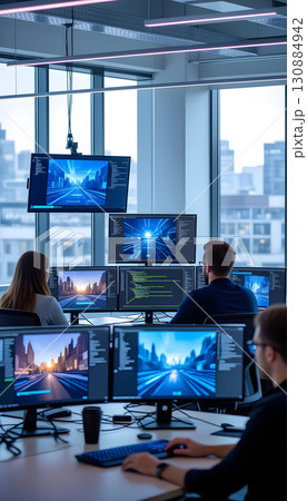 Group of diverse professionals engaged in collaborative programming 130884942