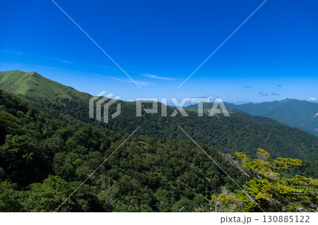 【日本百名山】剣山　真夏の登山道から望む次郎笈と四国山地の山並み　徳島県三好市 130885122