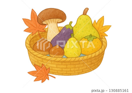 【秋】秋の味覚セットのイラスト/タイプ2 【秋】秋の味覚セットのイラスト/タイプ2 130885161