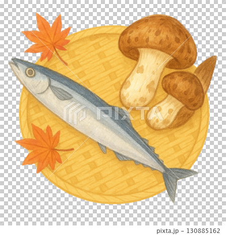 [Autumn] Illustration of saury and matsutake mushrooms 130885162