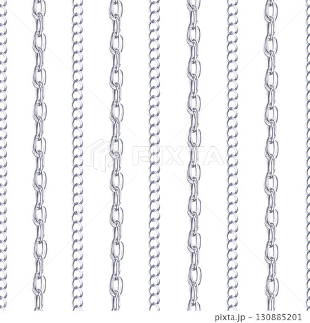 Seamless pattern with two types of silver large-weave chains. Watercolor illustration is hand-drawn for packaging design, interior design, printing on fabric. 130885201