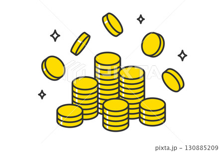 ポイントや円が貯まるイメージの山積み・降り注ぐコイン【ベクターイラスト素材】 ポイントや円が貯まるイメージの山積み・降り注ぐコイン【ベクターイラスト素材】 130885209