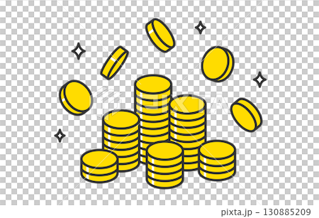 Piles of coins and coins falling, showing the image of accumulating points and yen [Vector illustration material] 130885209