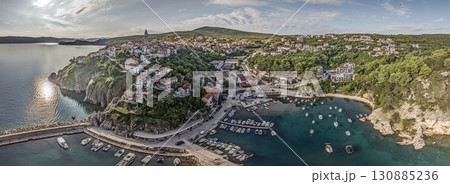 Vrbnik village and marina aerial panorama Vrbnik village and marina aerial panorama 130885236