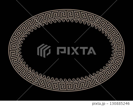 Vector gold classic greek oval ornament. Pattern of ancient Greece and Roman Empire. Decoration of European palaces. Vintage vector frame with arabesques. Palmette. EPS 130885246