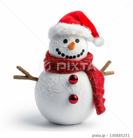 Festive Snowman with Santa Hat and Red Scarf 130885251