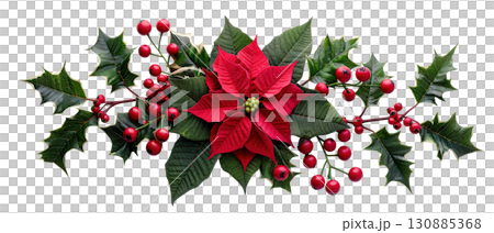 Poinsettia and holly Christmas floral arrangement Poinsettia and holly Christmas floral arrangement 130885368