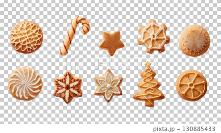 Assorted Christmas Tree and Holiday Shaped Cookies 130885433