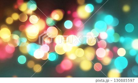 カラフルな玉ボケが広がるイルミネーション背景 130885597