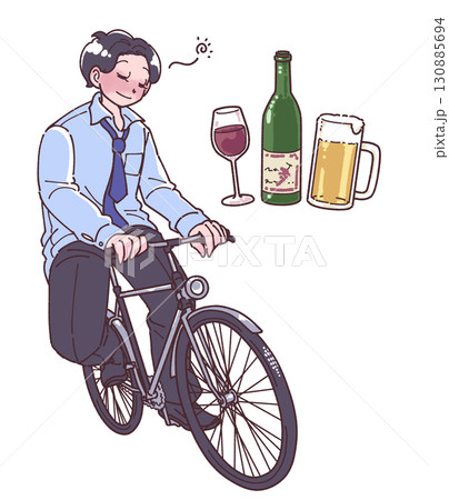 自転車で飲酒運転する人物のイラスト 130885694
