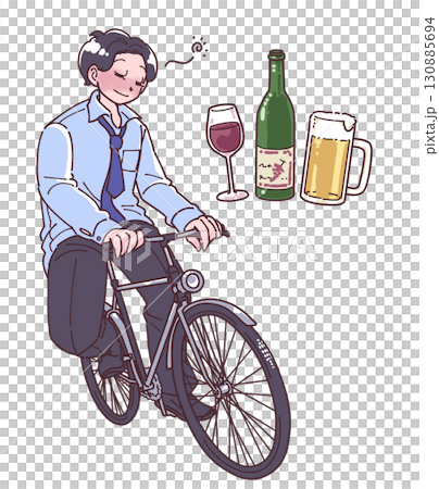 自転車で飲酒運転する人物のイラスト 130885694