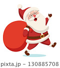 Santa Claus with a bag of gifts walking and smiling on a white background. Christmas character 130885708